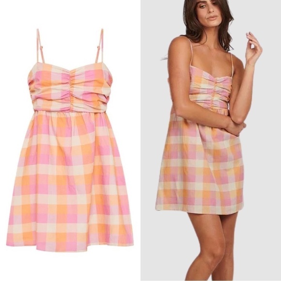 NWT ANTHROPOLOGIE CHARLIE HOLIDAY Plaid pink Yellow Mini Dress Size Medium - Picture 1 of 9
